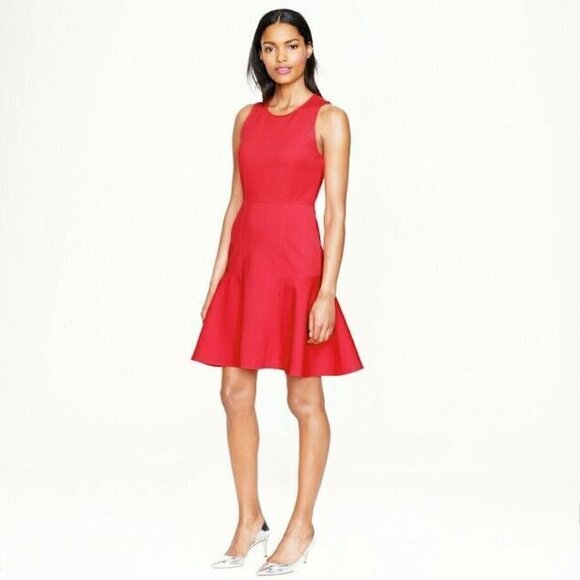 J Crew Flounce A-Line Knit Dress Orange Red Sz 16 Round Neck Stretch Hip Hugging - Picture 1 of 9